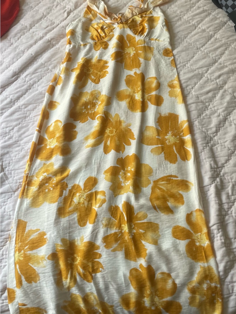 Persaya White Maxi Skirt with Yellow Floral Print